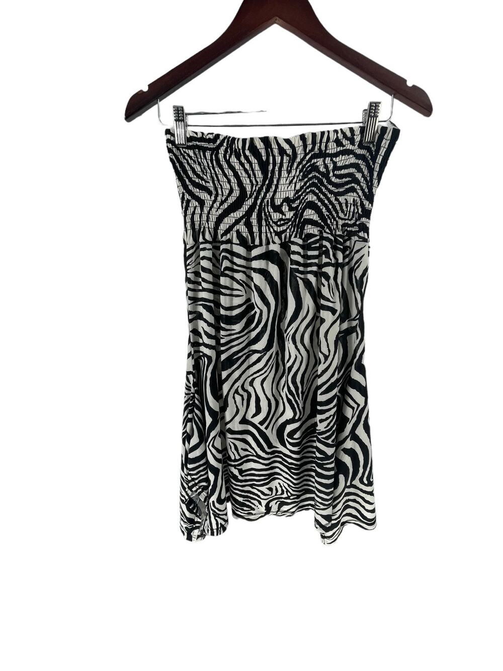 Aviva Black White Zebra Print Strapless Mini Dress Women's Size Small